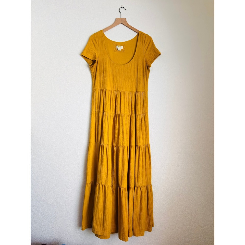 Maeve Anthropologie Mustard Yellow Tiered Maxi Dress Textured Knit — Size Medium - Picture 1 of 14